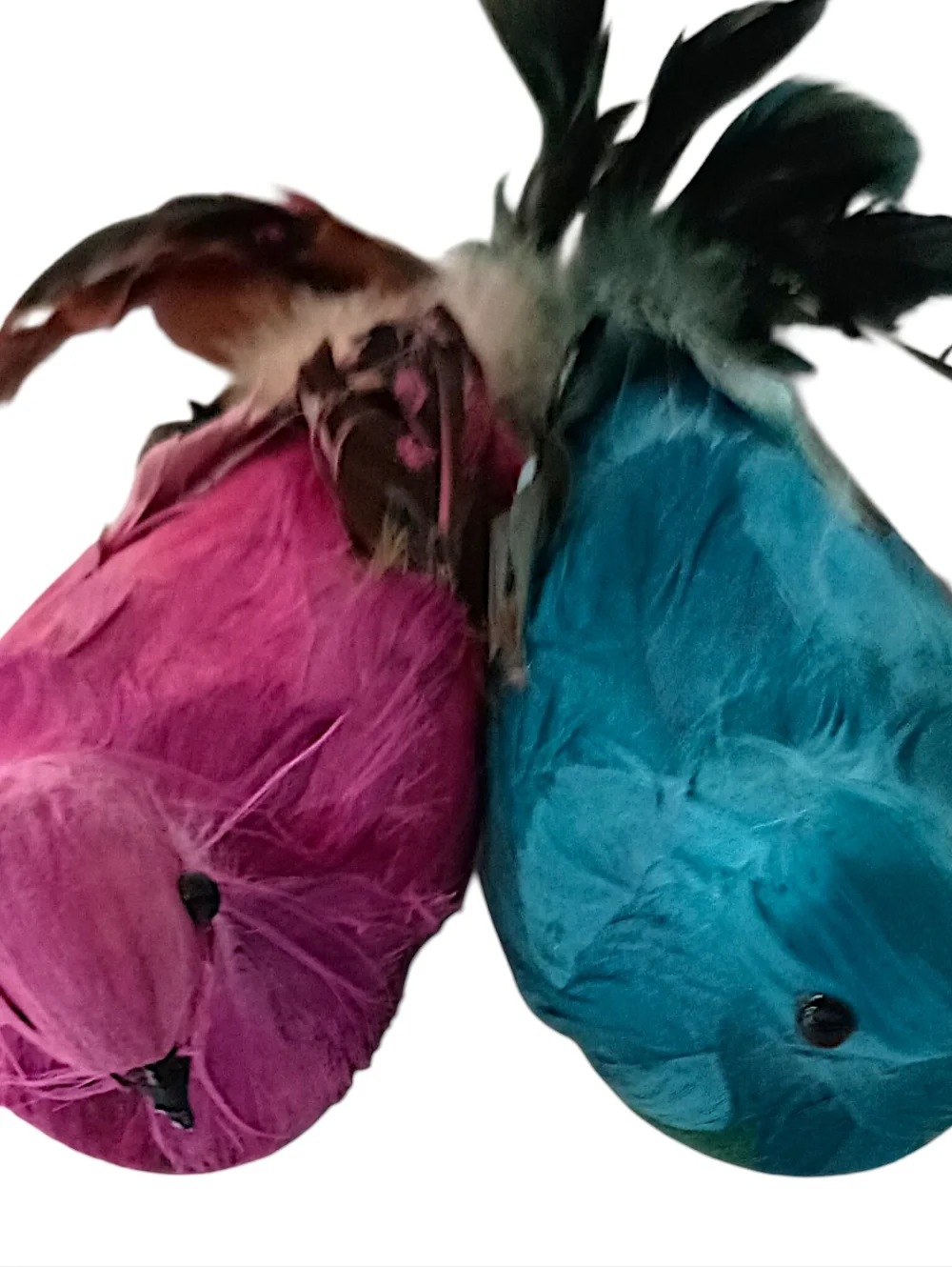 2‎ Vintage Feathered Peacock Bird Ornaments Clip On Large Pink Blue Christmas